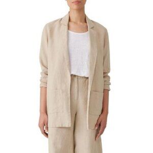 248$ Eileen Fisher Organic Open Front Long Linen Blazer Women's Size S Beige